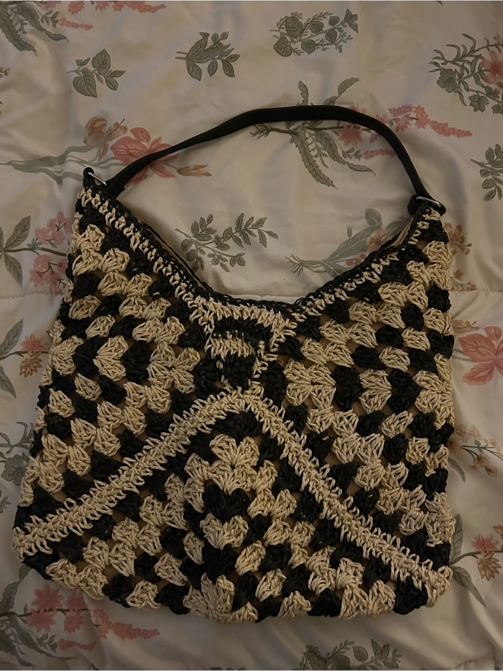 Handwoven Blue & Cream Crochet Shoulder Bag